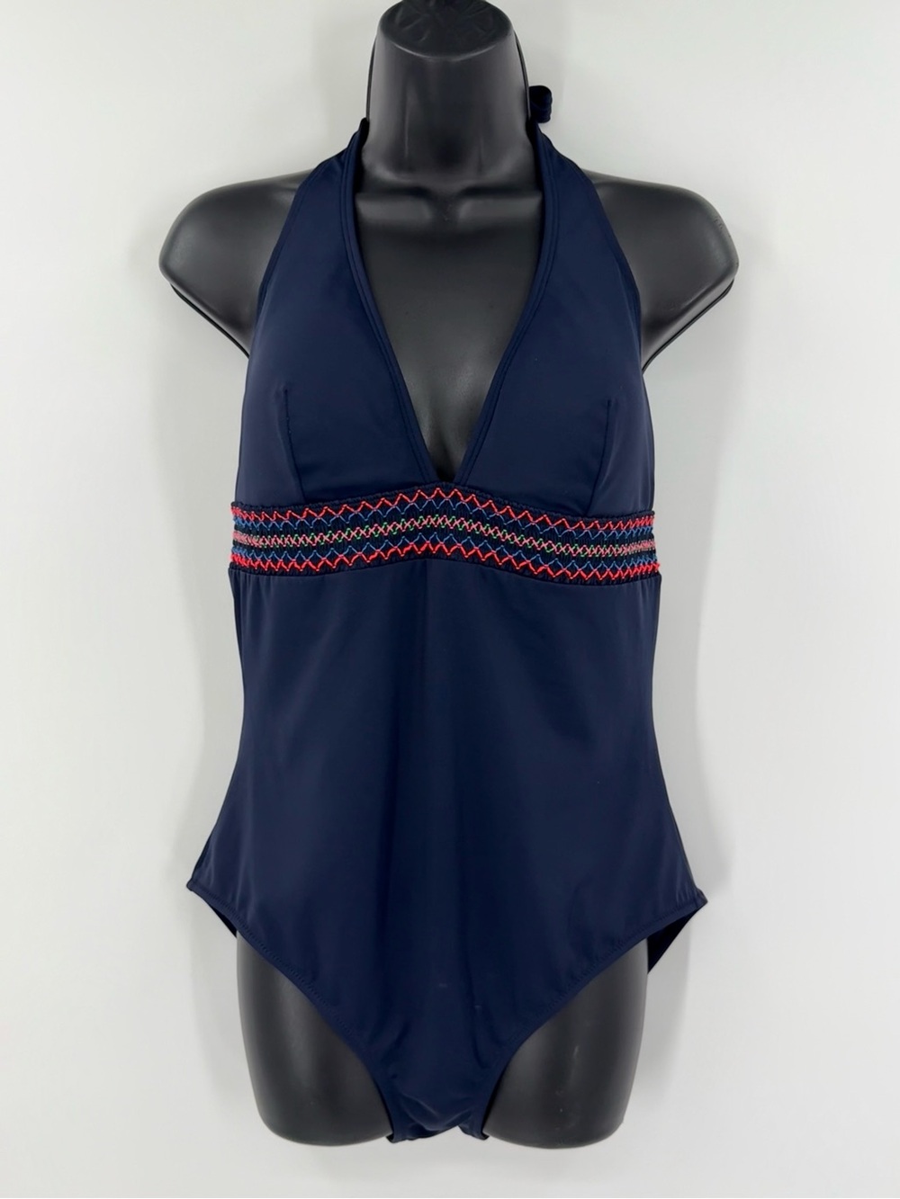 Boden Smocked Halter One Piece Swimsuit | Navy | US 12